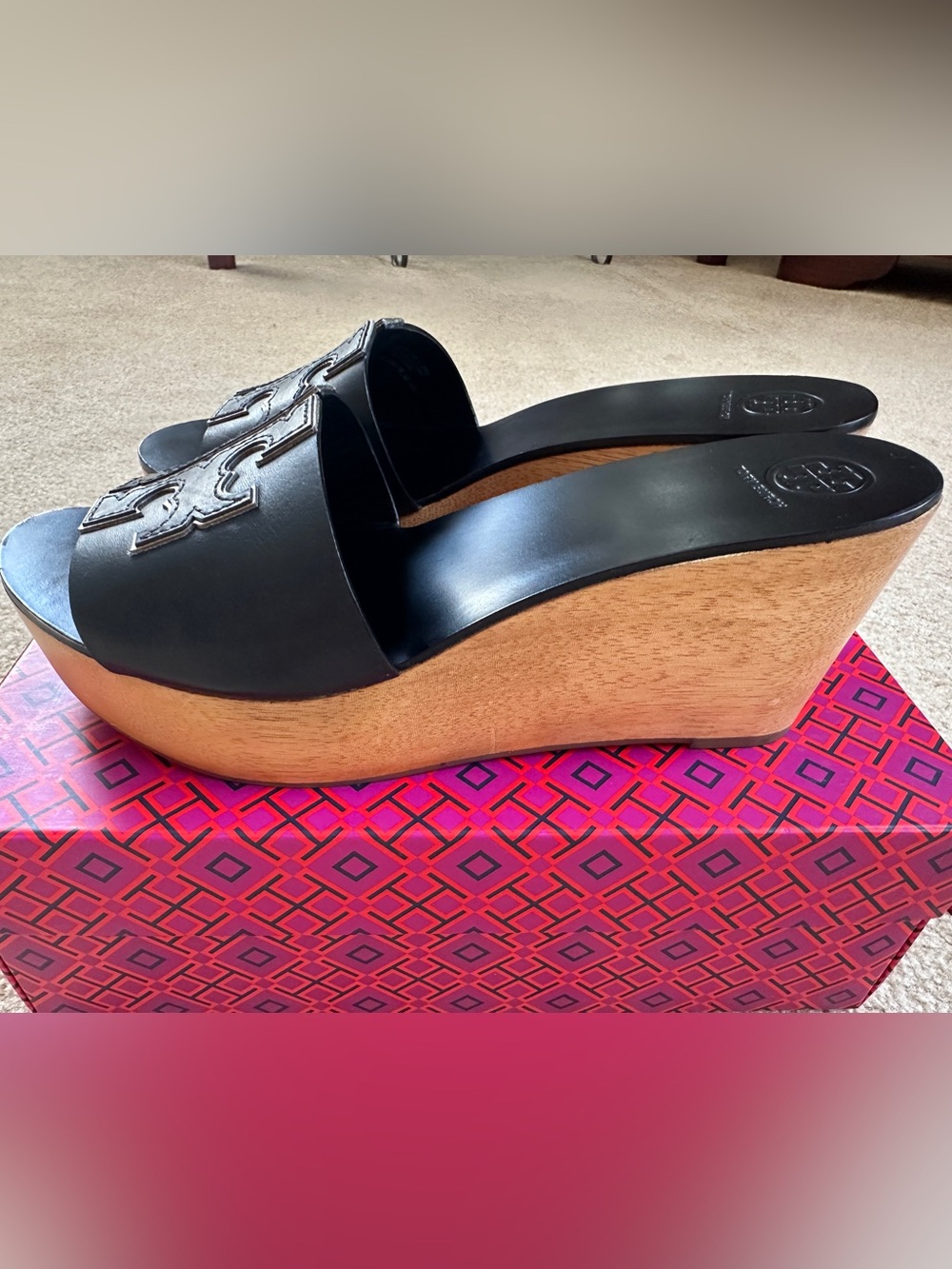 Tory Burch Ines 80mm Wedge Slide - Black/Silver - Size 9 - Picture 5 of 6